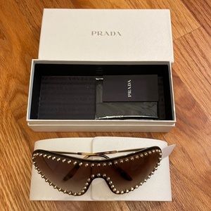 Prada Catwalk Women's SPR73V SPR/73/V 508/6S1 Pale Gold Shield Sunglasses 40mm